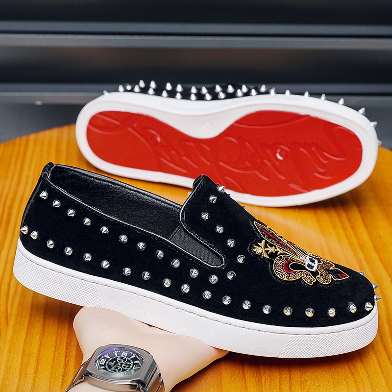 Suede Loafers Men - Rivets embroidery Coiffeur black loafers shoes