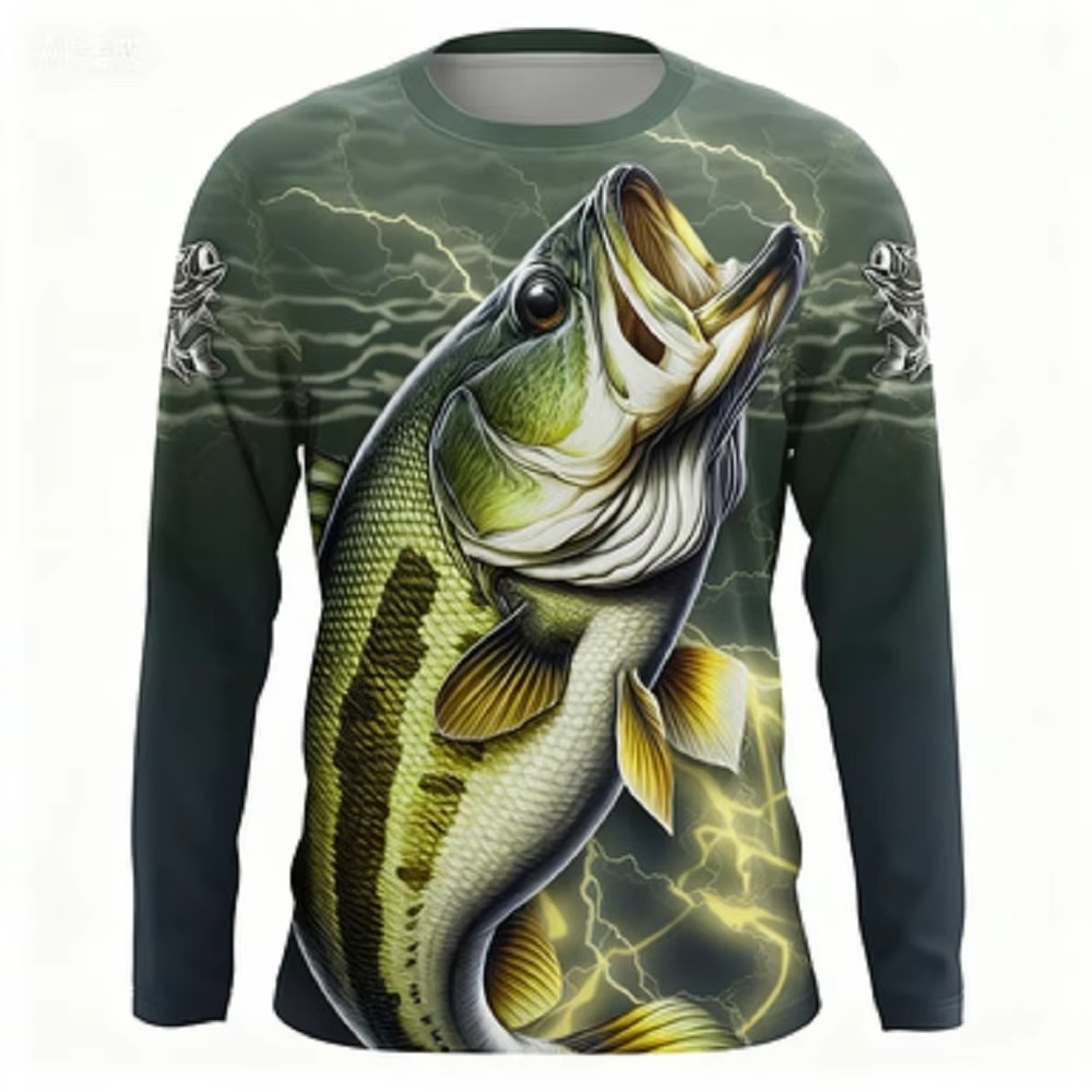 Mens Fashion Trend - Fashionable Bass Pattern Crew Neck Long