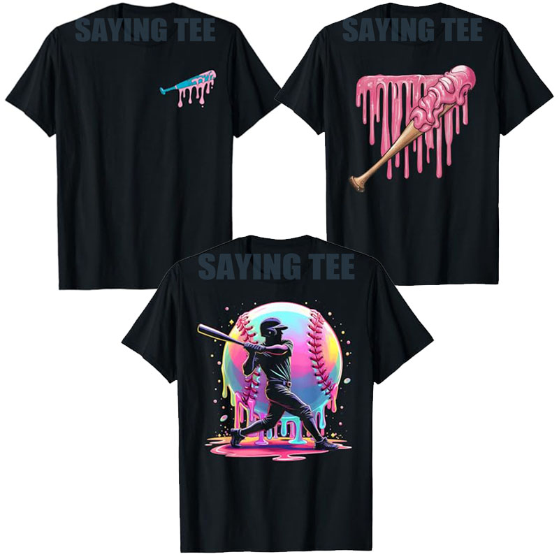Men'S Fashion Pink Shirt - Baseball Pink Ice-cream Baseball Bat with