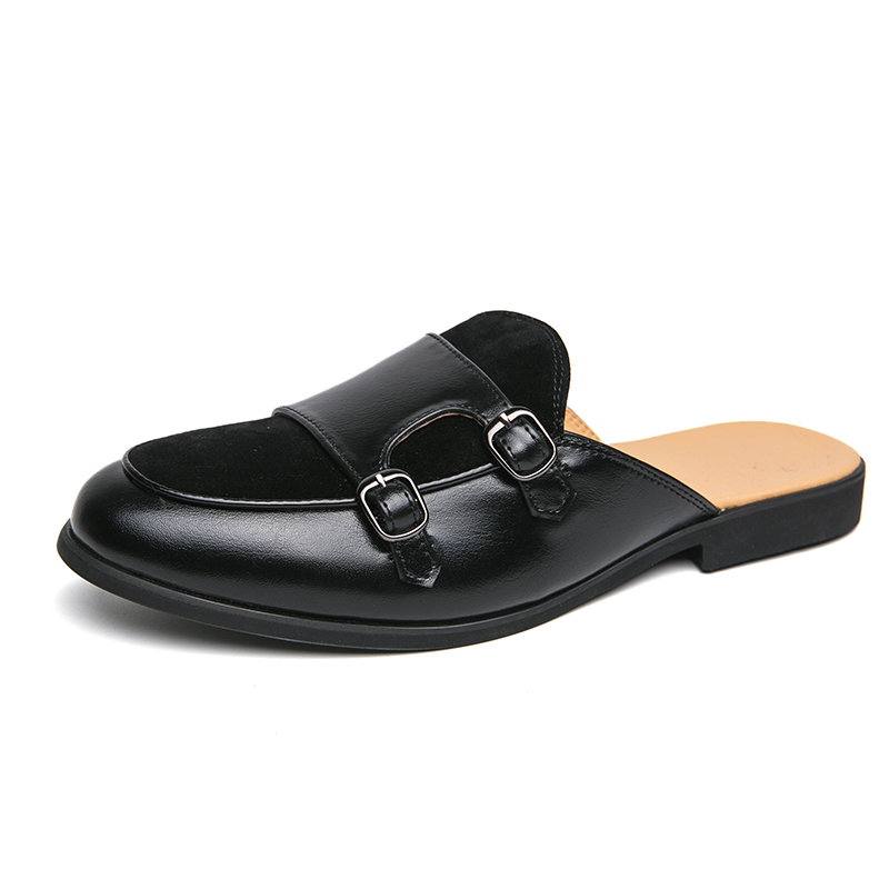 Suede Loafers Men - Fashion Black Green Monk Strap Half