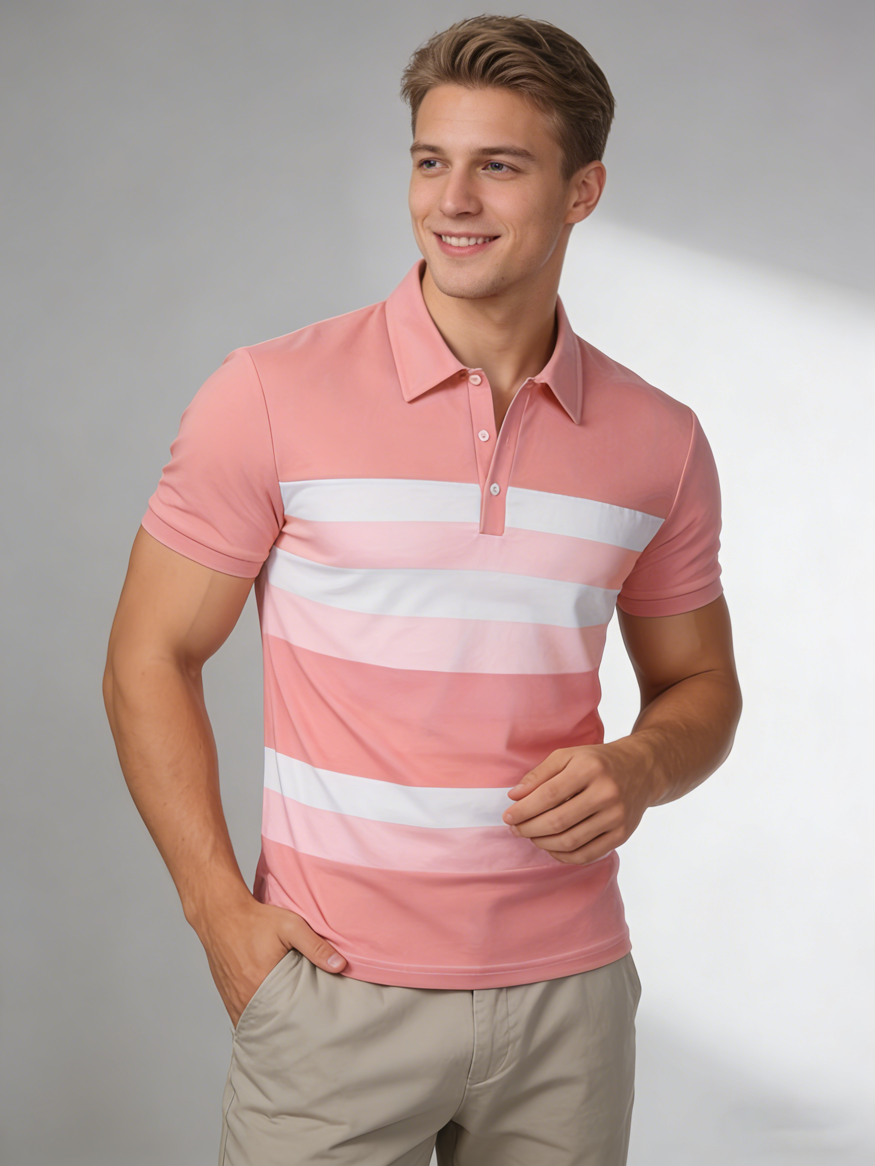 Summer Pink Stripe Printed Men - огляд і ціна Men'S Fashion Pink Shirt