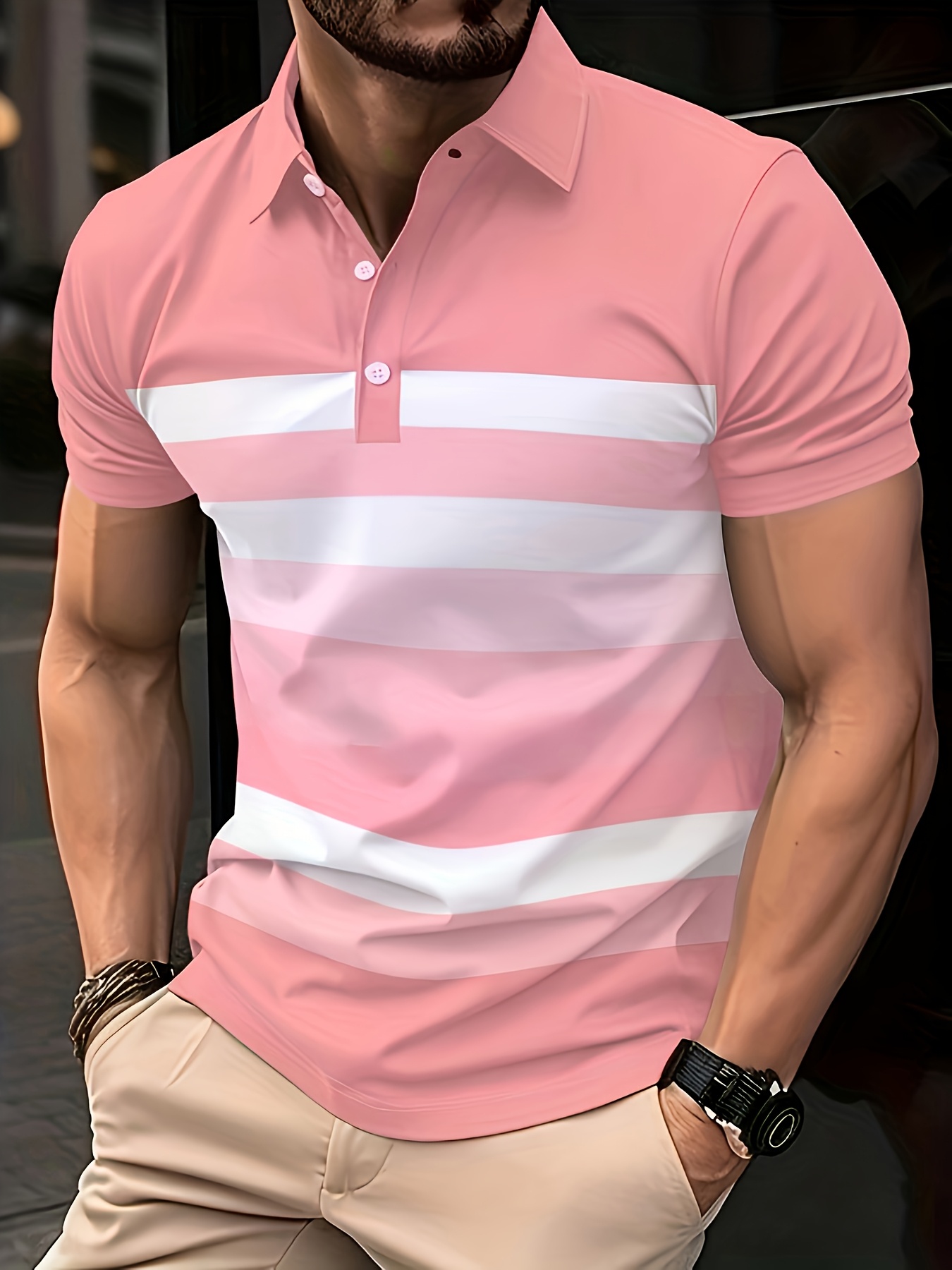 Summer Pink Stripe Printed Men - огляд і ціна Men'S Fashion Pink Shirt